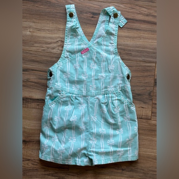 Vintage OshKosh B'Gosh Overalls Girls Size 6 Bow Ribbon Teal Vestbak Rare